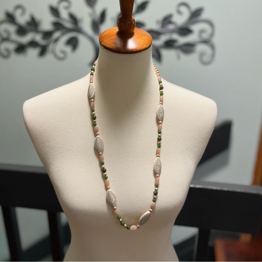 NEW Studio Barse Green & Cream Beaded Necklace Jade & Sunstone #BRNK